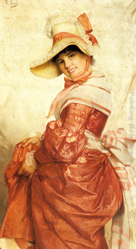 A Girl in Red painting - Giovanni Costa A Girl in Red art painting